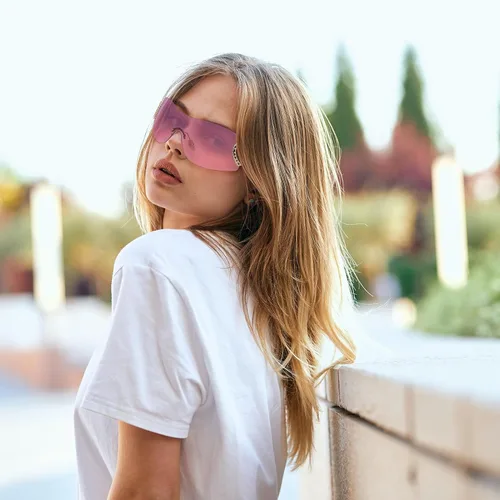 Vista 6 de 3 lentes de sol Y2K sin montura para mujeres y hombres, lentes Y2K de moda, con escudo envolvente, de gran tamaño, a la moda, sin marco, UV400