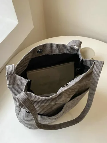 Vista 4 de SHENHE Bolsos de lona grandes de pana con doble asa para mujer, con bolsillos
