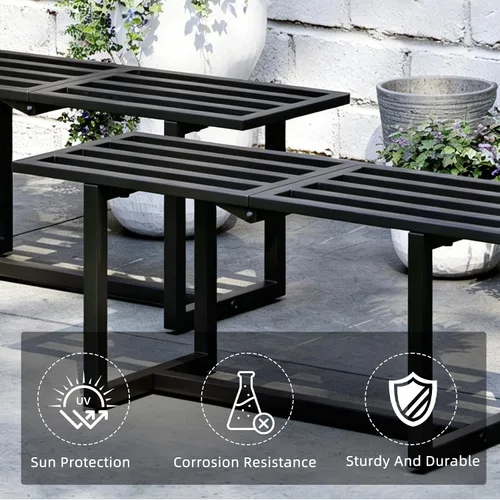 Vista 4 de Soporte para plantas para interiores y exteriores, estante plegable de metal para múltiples macetas, banco de listones de mediados de siglo