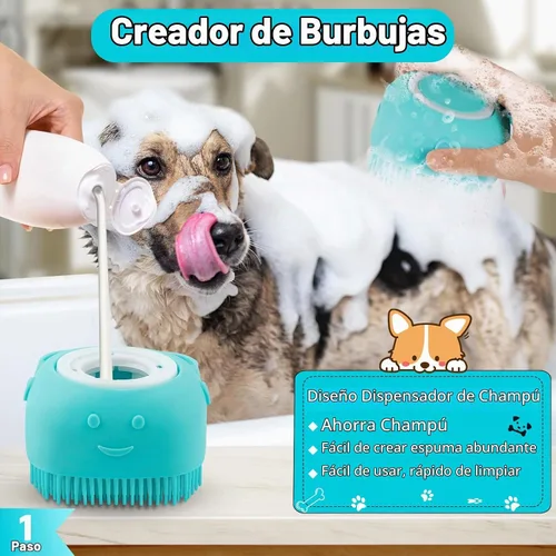 Vista 2 de Comotech Cepillo de aseo para perros 3 en 1 Cepillo de champú y estropajo con mango ajustable para perros y gatos de pelo corto y largo