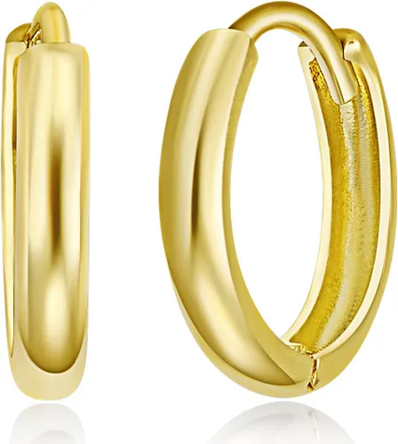 Vista 9 de 14k REAL Yellow OR White Gold 2mm Thickness Huggie Earrings (10 x 10 mm)