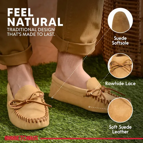 Vista 3 de Minnetonka Mocasines de piel con cordones para hombre, Marrón