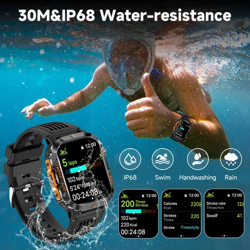 Vista 5 de Reloj inteligente GPS para hombre (respuesta/hacer llamadas), relojes inteligentes militares resistentes de 2.01 pulgadas para Android iPhone
