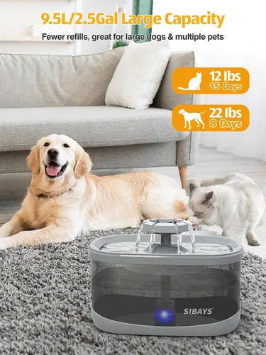 Vista 2 de SIBAYS Fuente de agua para perros grandes, 3 modos de flujo, fuente de agua grande para gatos, dispensador automático de agua para perros con filtro
