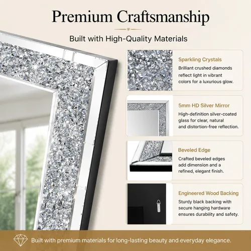 Vista 10 de SHYFOY Espejos de diamante triturado para decoración de pared, espejo decorativo rectangular de 35.4 x 23.6 pulgadas, grandes para sala de estar