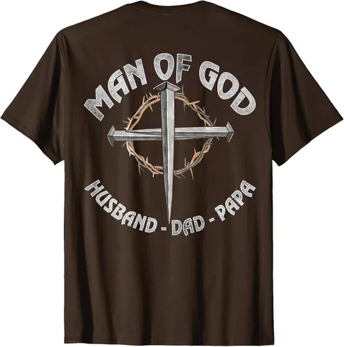 Vista 27 de Man of God Husband Dad Papa Christian Fathers Day (On Back) T-Shirt Asphalt Grey
