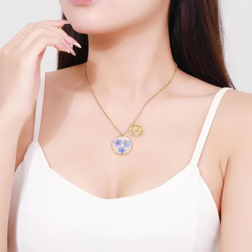 Vista 87 de Forget-Me-Not and Queen Anne's Lace Pressed Wildflower Necklace Birth Month Real Flower Necklace Gold/Silver Pressed Flower Jewelry