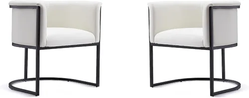 Vista 9 de Manhattan Comfort Bali - Silla de comedor de piel sintética, diseño Art Deco moderno con silueta escultórica, marco de metal, cojines acolchados