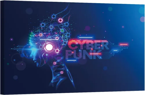 Vista 19 de LSIUHWUWI Future City Concept - Cuadro decorativo moderno para pared, impresión sobre lienzo Cyberpunk City Neon Streetview por la noche