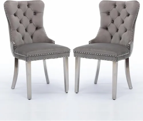 Vista 10 de Parson's Chairs - Silla de comedor tapizada de terciopelo de madera maciza con patas chapadas de acero inoxidable cromado, ribete de cabeza de clavo