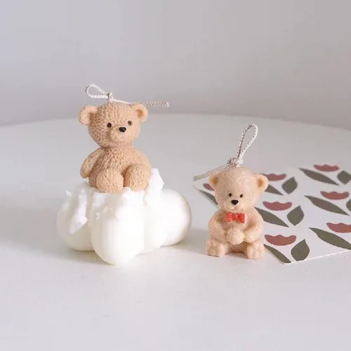 Vista 2 de Molde de vela de silicona con oso de peluche, 2 uds, para cera y jabón, resina, decoración de boda Flexible silicone for clean demolding, bow bear