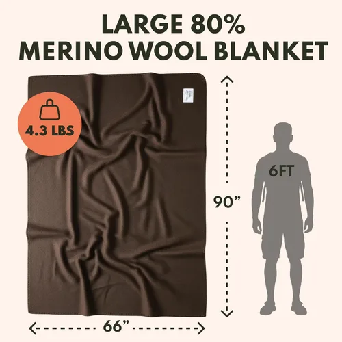 Vista 2 de Woolly Mammoth Woolen Company Manta de Lana - 66 x 90 pulgadas, Corteza, 80% Lana Merino - Mantas de Campamento para Clima Frío - Durabilidad