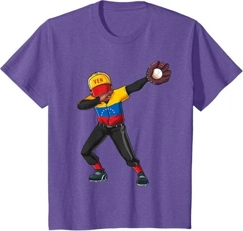 Vista 56 de Baseball Dabbing Venezuela Player Catcher Pitcher Hombres Niños Camiseta, Negro