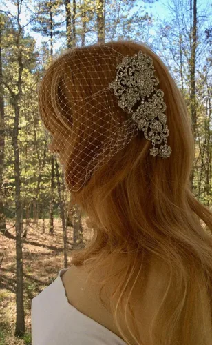 Vista 6 de Bride Wedding Birdcage Veil Short White Lace Bridal Veil with Comb