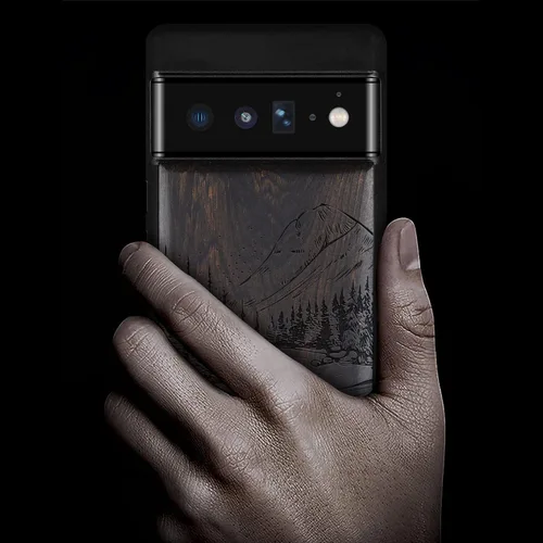 Vista 2 de Carveit Funda de madera para Pixel 6 Pro [madera natural y TPU suave negro] a prueba de golpes, funda de madera única compatible con Google Pixel 6