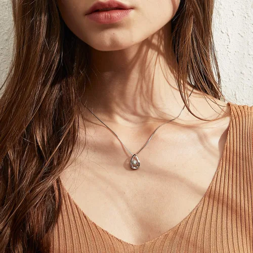 Vista 3 de Han han 18K White Gold Plated 925 Sterling Silver Tear Drop Pendant Necklace for Women with CZ Diamond, 5A+ Cubic Zirconia Necklace for Women