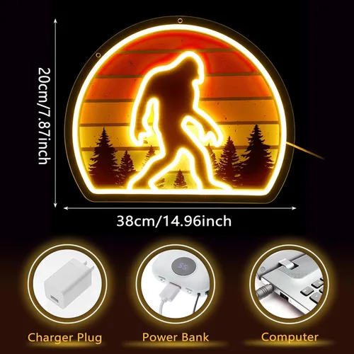 Vista 2 de Glooglitter Letrero de Neón de Sasquatch Luz de Neón de Pie Grande para Decoración de Pared, Luz LED Retro de Puesta de Sol de Sasquatch del Bosque