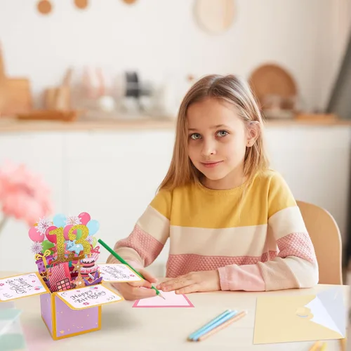 Vista 6 de CIEHER Tarjeta desplegable de cumpleaños número 13 para adolescentes, tarjeta de felicitación 3D única, regalos de cumpleaños para niñas y niños
