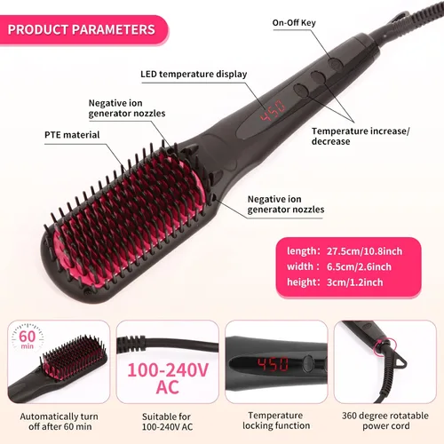 Vista 6 de Cepillo alisador de pelo de iones negativos mejorados, anti-quemaduras de pelo caliente Herramientas y electrodomésticos Peine para mujeres