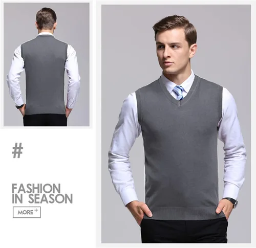 Vista 34 de Amussiar Suéter casual para hombre, chaleco con cuello en V, ajustado, sin mangas, suéter de punto