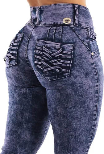 Vista 5 de Moda Xpress Pantalones de mezclilla ajustados de cintura alta y tiro medio para mujer diseño colombiano con levantamiento de glúteos 10623N