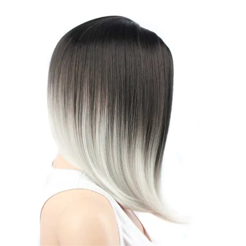 Vista 4 de Sharebeauty Peluca corta y recta para mujer, color negro y gris degradado