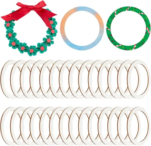 Vista 18 de NBEADS 100 piezas de 40 mm de piezas de madera sin terminar en forma de anillo, adornos circulares blancos antiguos anillos de unión de madera