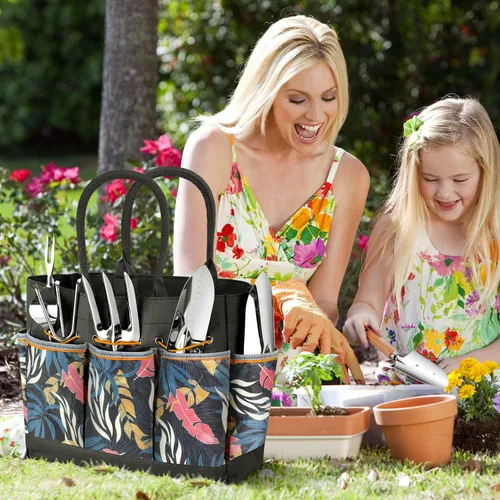 Vista 7 de Grenebo Herramientas de jardinería 9 piezas de herramientas de mano de jardín resistentes con herramientas de jardín de moda y duradera, bolsa