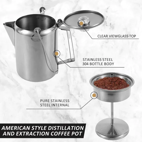 Vista 5 de Cafetera de camping – Percolador de estufa con perilla de vidrio superior transparente – Cafetera de camping para viajes de preparación rápida