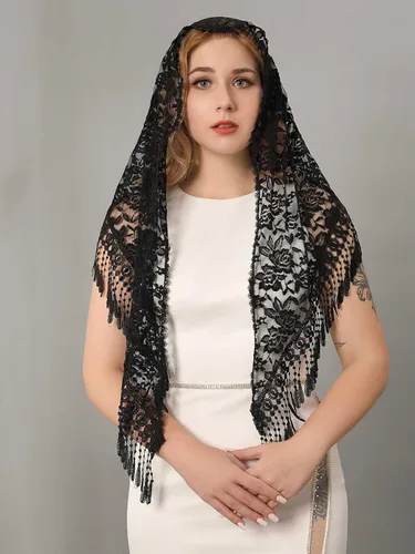 Vista 7 de Unsutuo Velo de Mantilla de encaje velo de iglesia velo católico velo de capilla velo de misa latina bufanda para damas de honor de boda