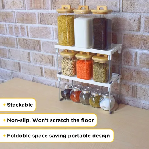 Vista 5 de Organizador de plástico para gabinete de cocina, estante apilable para congelador, organizador de caja de armario, estante elevador de estante