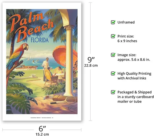 Vista 2 de Palm Beach Florida Poster Print Vintage Travel Poster, by Kerne Erickson, poster print, unframed, 6 x 9 in