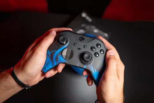 Vista 2 de Blue Fire" UN-MODDED Custom Controller compatible with XBOX ONE ELITE Series 2 Soft Touch Finish