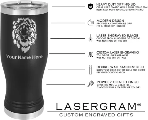 Vista 4 de LaserGram Taza Pilsner aislada al vacío de 14 onzas, Virgen de Guadalupe, grabado personalizado incluido (negro)