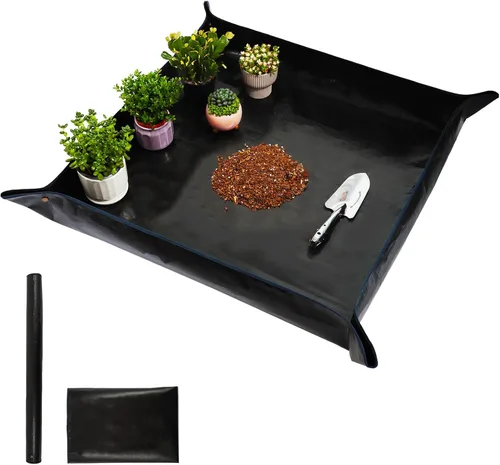 Vista 9 de Tapete de trasplante de plantas de 26.8 x 26.8 pulgadas, impermeable, tapete de trasplante para suculentas, tapete portátil de riego de jardinería