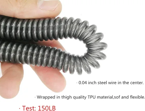 Vista 5 de Drchoer Fishing Rod Lanyard for Trolling: 10ft-150LB Saltwater Rod Reel Safety Tether - Retractable Fishing Tool Coil Lanyard for Deep Sea Pole