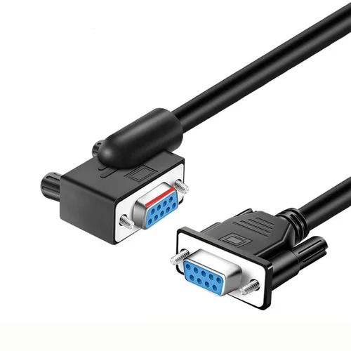 Vista 2 de DB9 Serial RS232 Cable de 10 pies, 9 pines en ángulo izquierdo a recto conector para puerto COM, módem, PC
