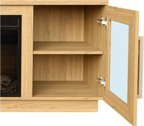 Vista 7 de Cheerway Soporte de TV con chimenea 3D para televisores de hasta 65 pulgadas, mesa de centro de entretenimiento multimedia de madera y gabinetes