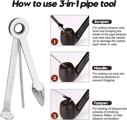 Vista 12 de Joyoldelf Pipa de tabaco, pipa de madera de lujo para fumar con soporte para pipa, tubos de tabaco de ébano para fumar con raspador de pipa, caja