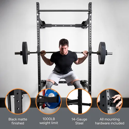Vista 6 de PRx Performance Soporte plegable para sentadillas de pared, barra de dominadas ajustable resistente, equipo de gimnasio en casa que ahorra espacio