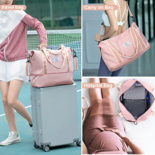 Vista 7 de Bolsa de viaje para mujeres y hombres, bolsa de fin de semana, T7-Rosa