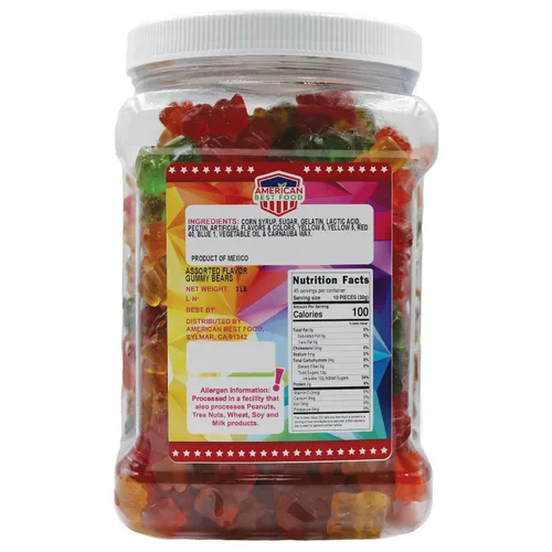 Vista 2 de Oso de goma de 3 libras en recipiente de plástico transparente (6 sabores)