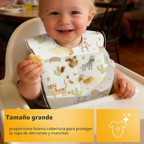 Vista 4 de Disposable Baby Bibs, Disposable Bibs for babies Disposable Feeding Bibs Paper Bibs for Toddler 1-3, Individually Packaged Baby Disposable Bibs, 20