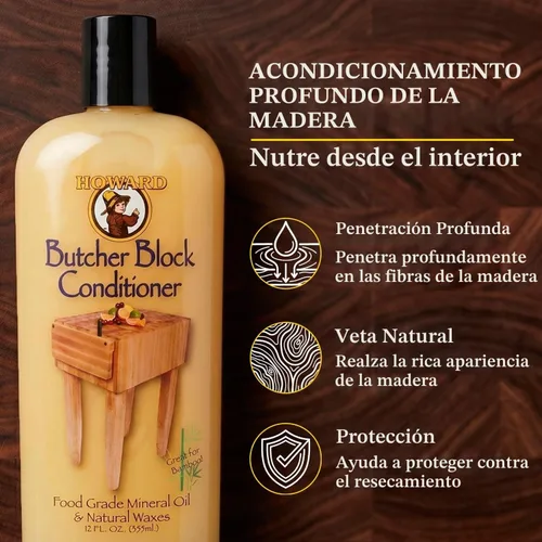 Vista 4 de Howard Products Butcher Block Conditioner and Food Grade Mineral Oil for Wood Cutting Boards, 12 Fl Oz - Enhanced Wood Care