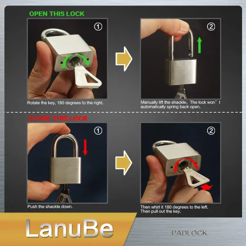 Vista 4 de LanuBe Candados marinos de acero inoxidable 304 con igual llave para uso en exteriores, cuerpo de 1-9/16 pulgadas de ancho, cuerpo de acero