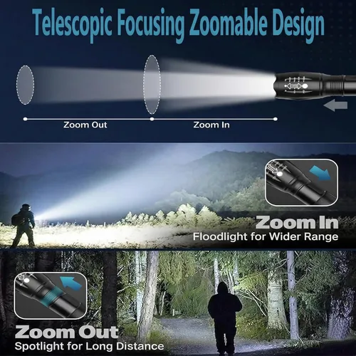 Vista 2 de Linterna LED de alto lúmenes, linternas para camping, senderismo, pasear perros, potentes linternas de emergencia con 5 modos para uso al aire