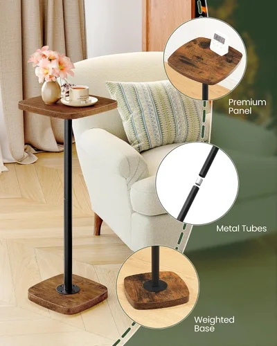 Vista 6 de CHOEZON Mesa pequeña para bebidas, mesa auxiliar cuadrada para espacios pequeños, mesa de Martini con pedestal, para sala de estar, dormitorio