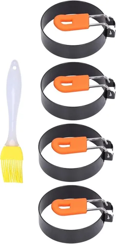 Vista 9 de Haofy Egg Rings 4Pcs Stainless Steel Silicone Non Stick Fried Egg for Breakfast Hamburger Patty, Heat Insulation Handle Easy Demolding with Cleaning