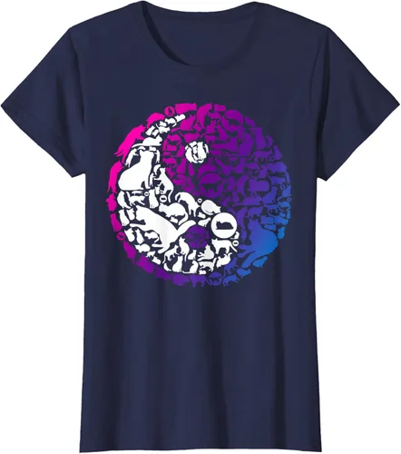 Vista 24 de Cute Kitty Cats and Zen Spirit Peace & Love Yin Yang - Camiseta de gato Negro