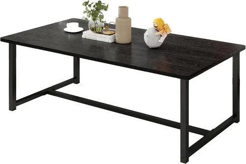 Vista 6 de Mesa de Café Negra Rectangular Mesa Central para Sala de Estar Mesa Lateral de Espacio Abierto con Marco de Metal, Fácil Montaje, Mesa de Café
